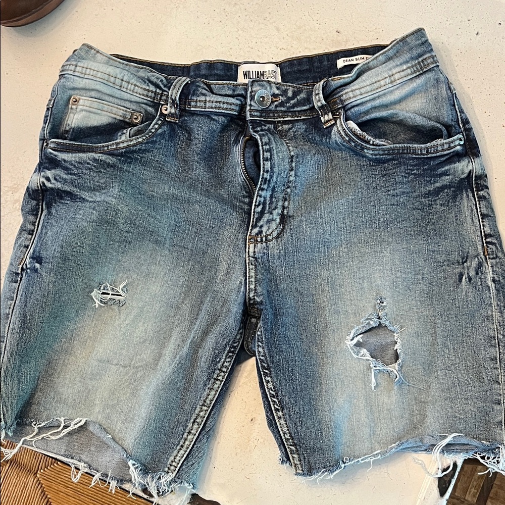 William Rast Blue Distressed Denim Shorts